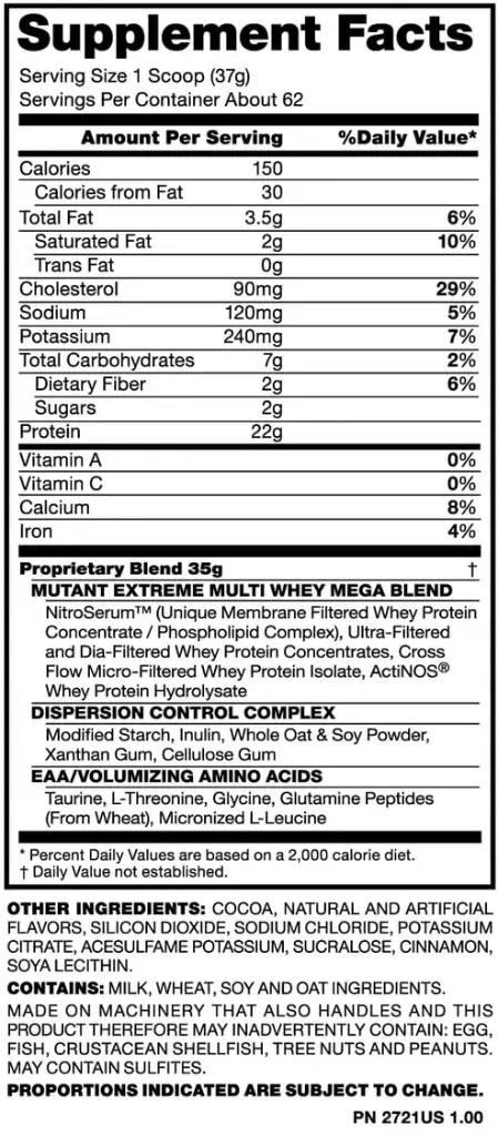 Mutant Whey Chocolate 5 lb info nutricional.webp
