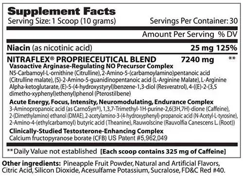 Pre entreno Nitraflex 30 serv Fruit Punch tabla nutricional 2.webp