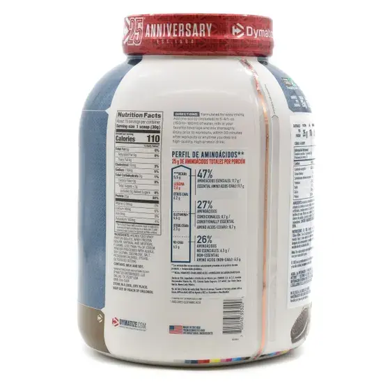 Dymatize ISO 100 Cookies 5 lb Tabla Nutrimental.webp